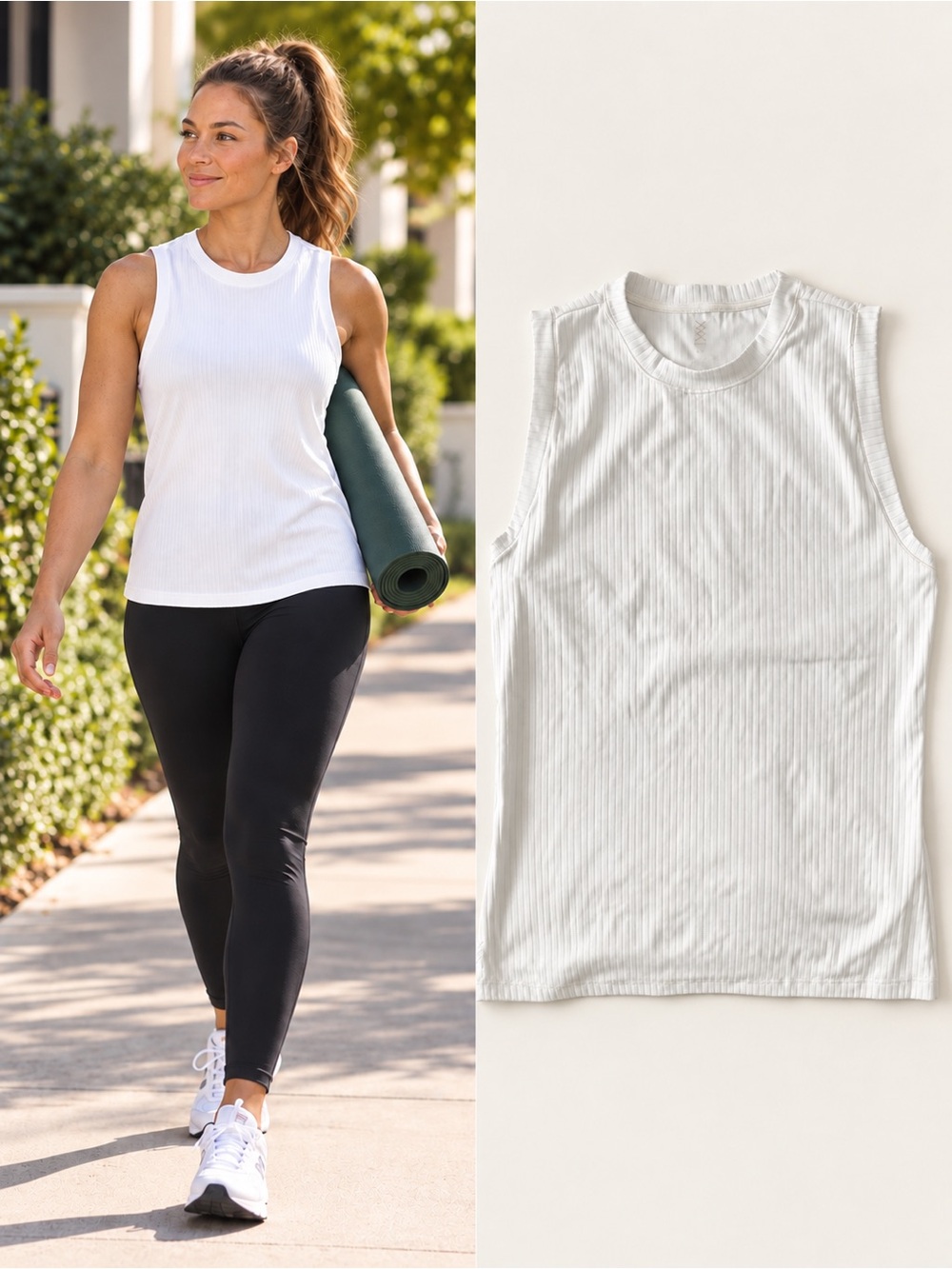 Rhone Modern Ribbed Tank Top White High Neck Athletic Activewear Women's Size L